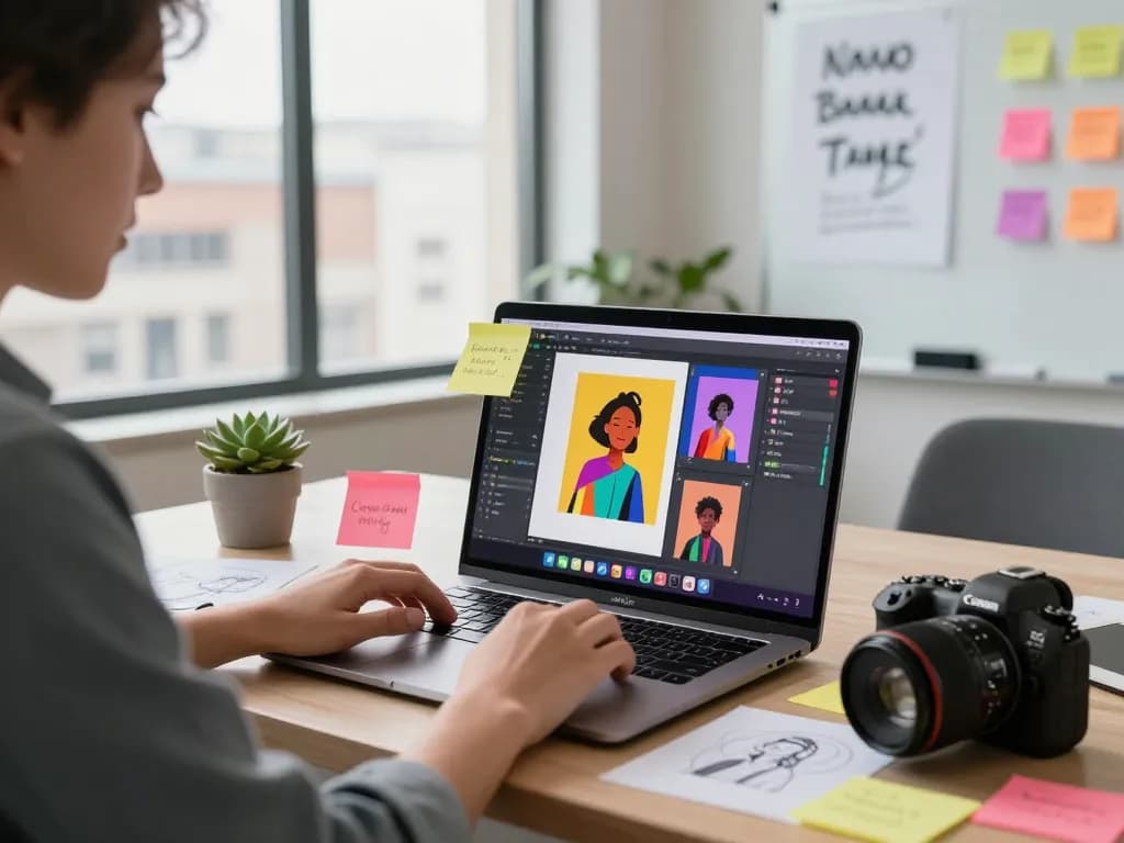 Creative workspace using nano banana pro for innovative digital image editing.