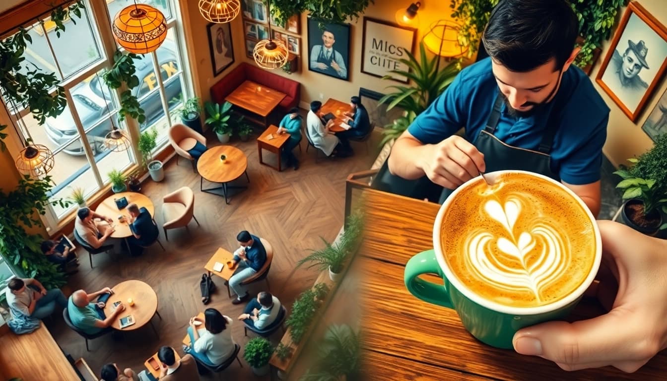 Enjoy patrons socializing at an Association coffee shop Madrid with vibrant decor and inviting atmosphere.