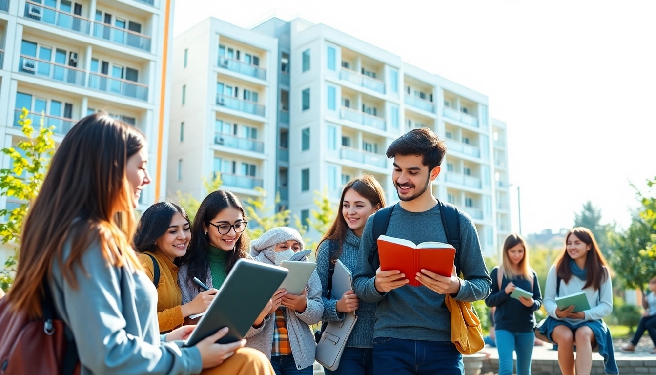 Nisantasi university apply: Engaged students studying outdoors at Istanbul Nişantaşı University, showcasing a vibrant campus life.