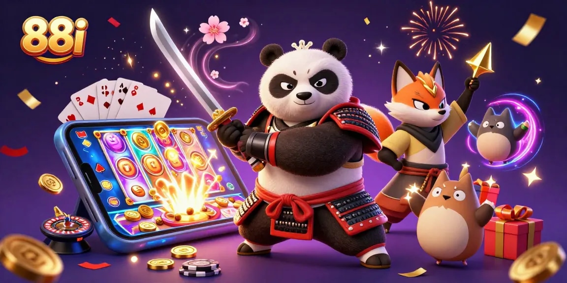 Experience thrilling gameplay at 88i with our dynamic casino illustration featuring exciting game elements and vibrant characters.