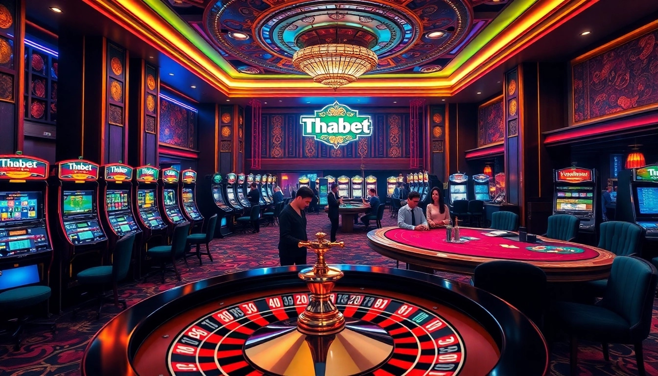 Experience thrilling casino action at Thabet, with elegant poker tables and vibrant slot machines.