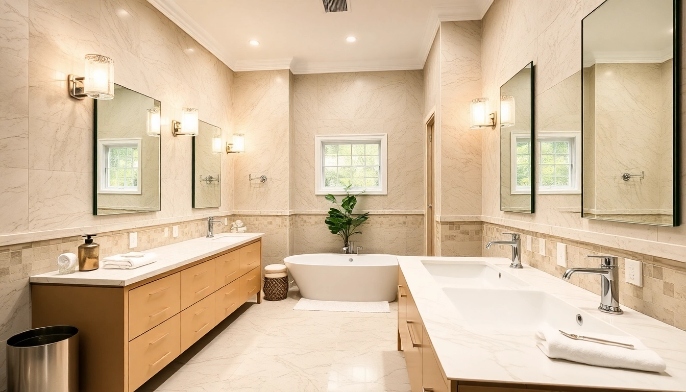 Stunning bathroom transformation by a bathroom remodeling contractor showcasing modern fixtures and stylish design.