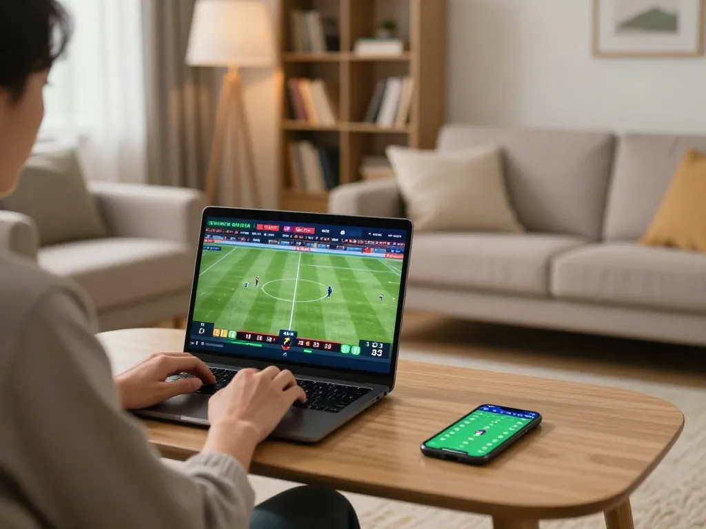 Engaging in trực tiếp bóng đá socolive via laptop for online sports betting with cozy home setup