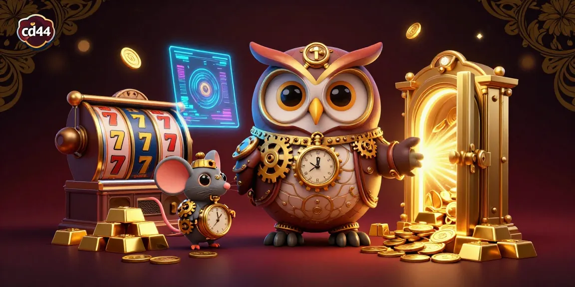 Spin the reels in a vibrant casino scene featuring treasures and animated characters in a dynamic display, cd44 theme.
