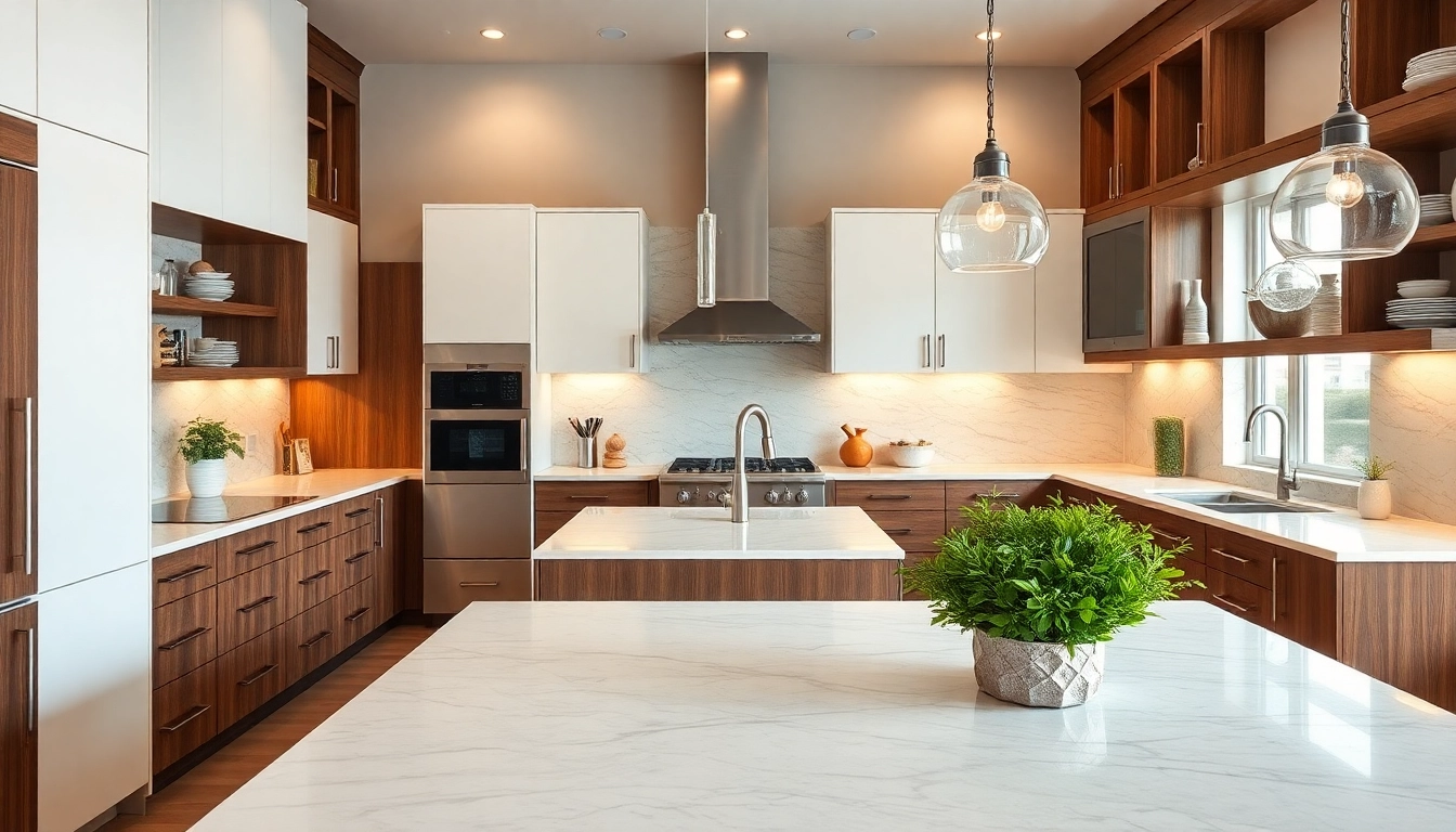Stunning kitchen remodeler showcasing a modern kitchen with inviting lighting and contemporary design elements.