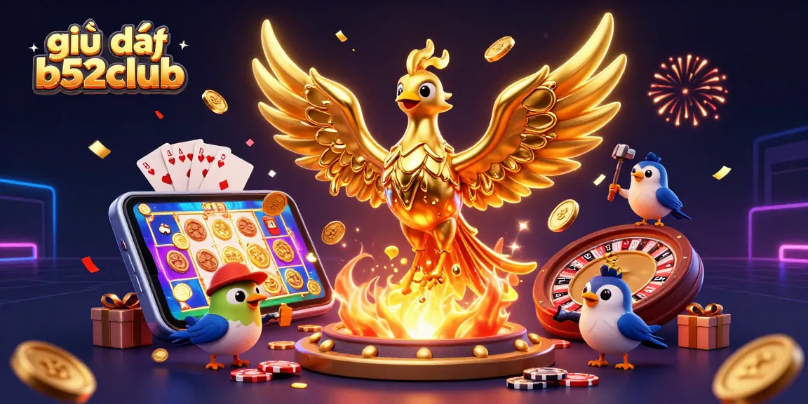 Engage in the exciting giải đấu b52club with dazzling golden phoenix and vibrant gaming elements.