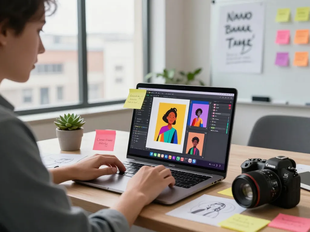 Creative workspace using nano banana pro for innovative digital image editing.