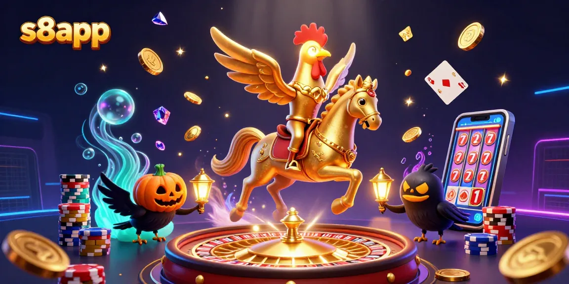 Experience winning thrills at s8app with golden rooster and golden coins in a vibrant casino