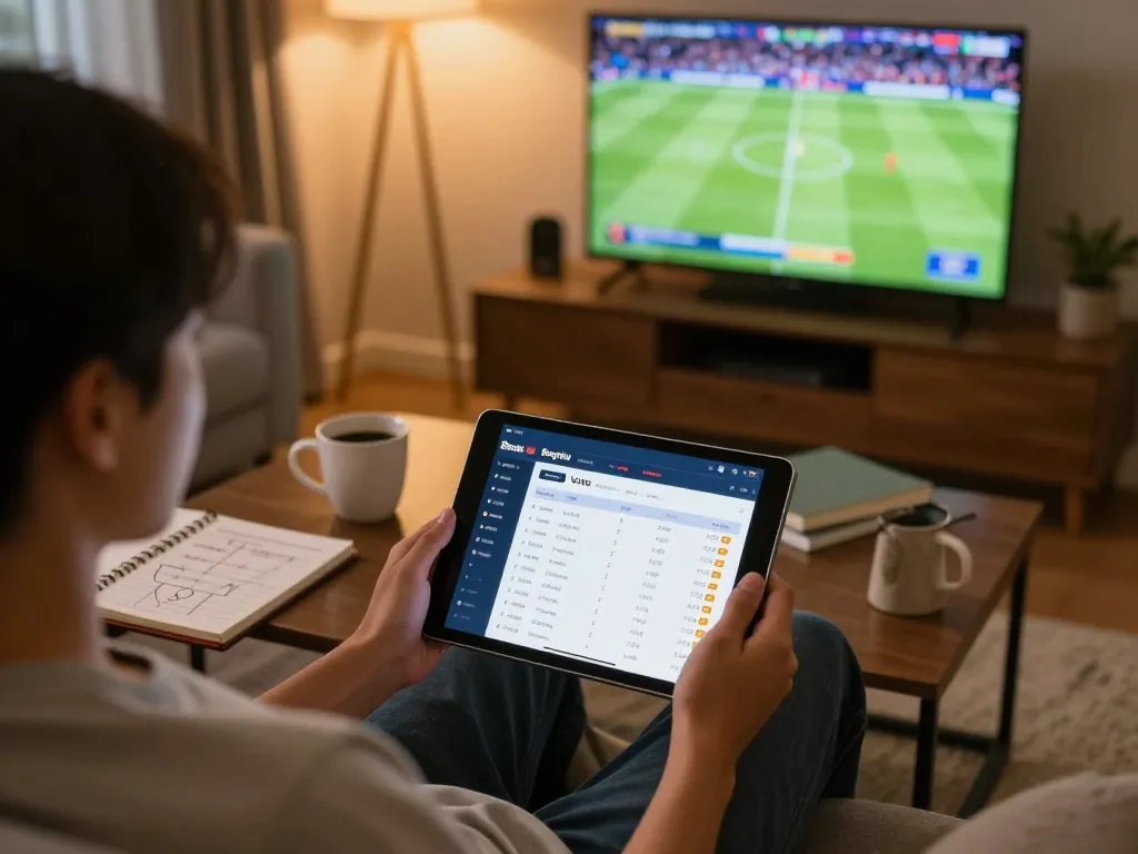 Bongdalu user placing bets on a live football match through an engaging mobile interface in a cozy home setting