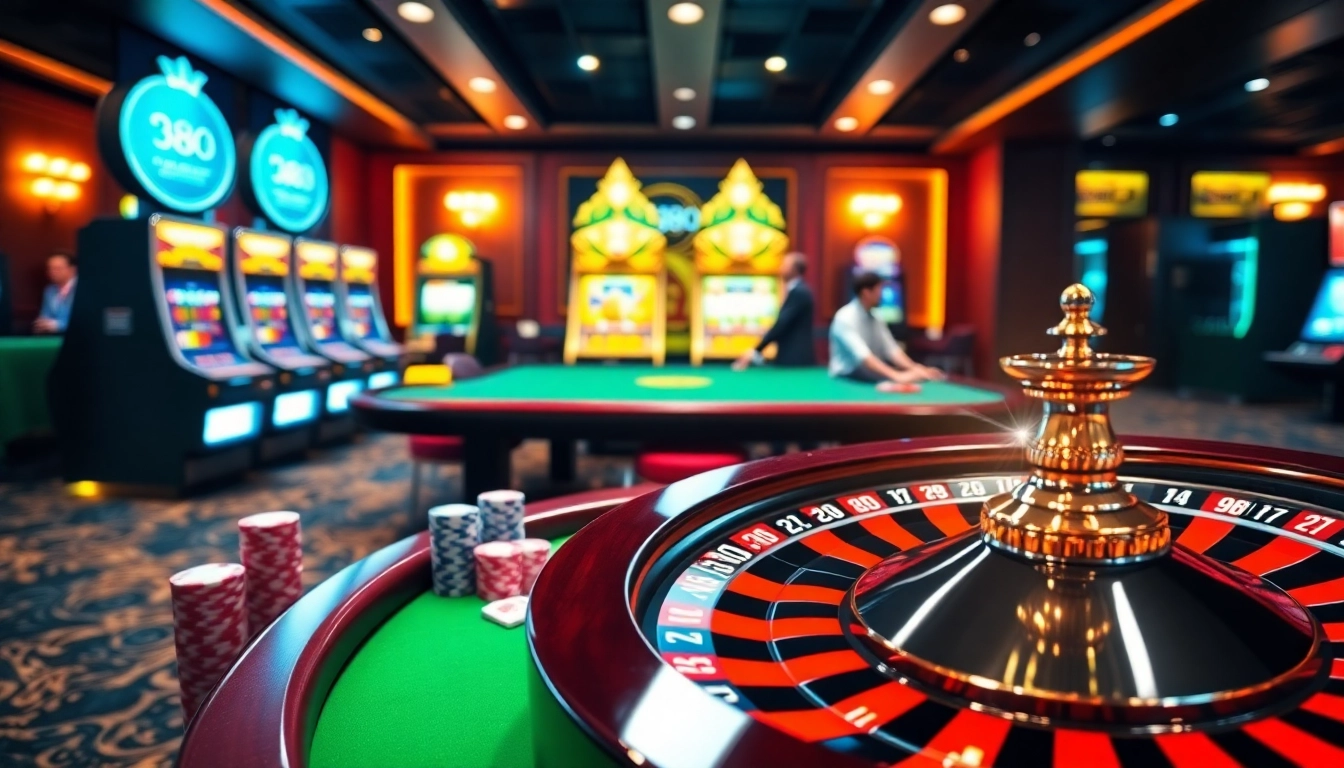 Engaging casino scene at BJ88 featuring vibrant gaming table and roulette wheel.