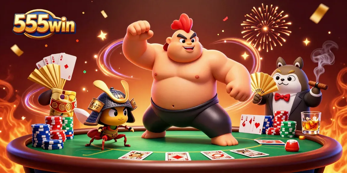 Experience the thrilling action of 555win with a sumo wrestler and samurai cricket at the casino