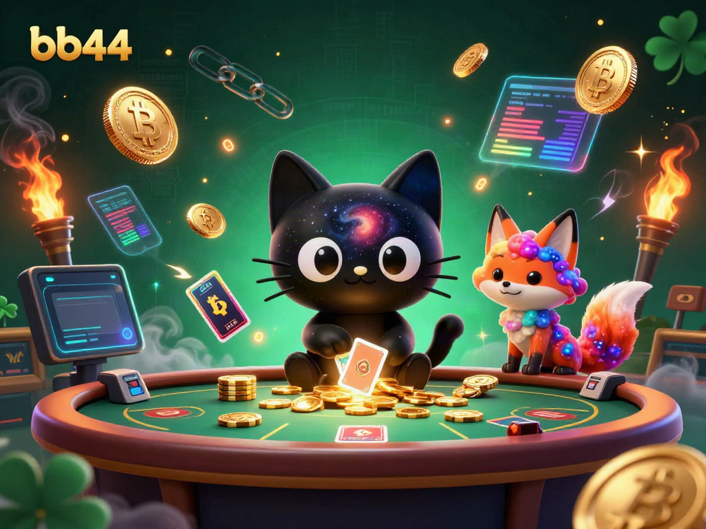 Engage with bb44 in a vibrant cosmic casino, showcasing digital gaming elements and colorful characters.