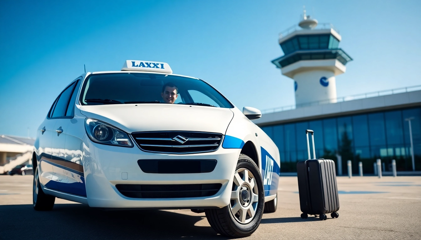 Gatwick taxi ready for passengers outside airport terminal, showcasing service.