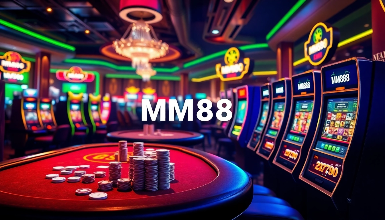 Engage in thrilling online gambling experiences at MM88 SH with vibrant slot machines and poker tables.