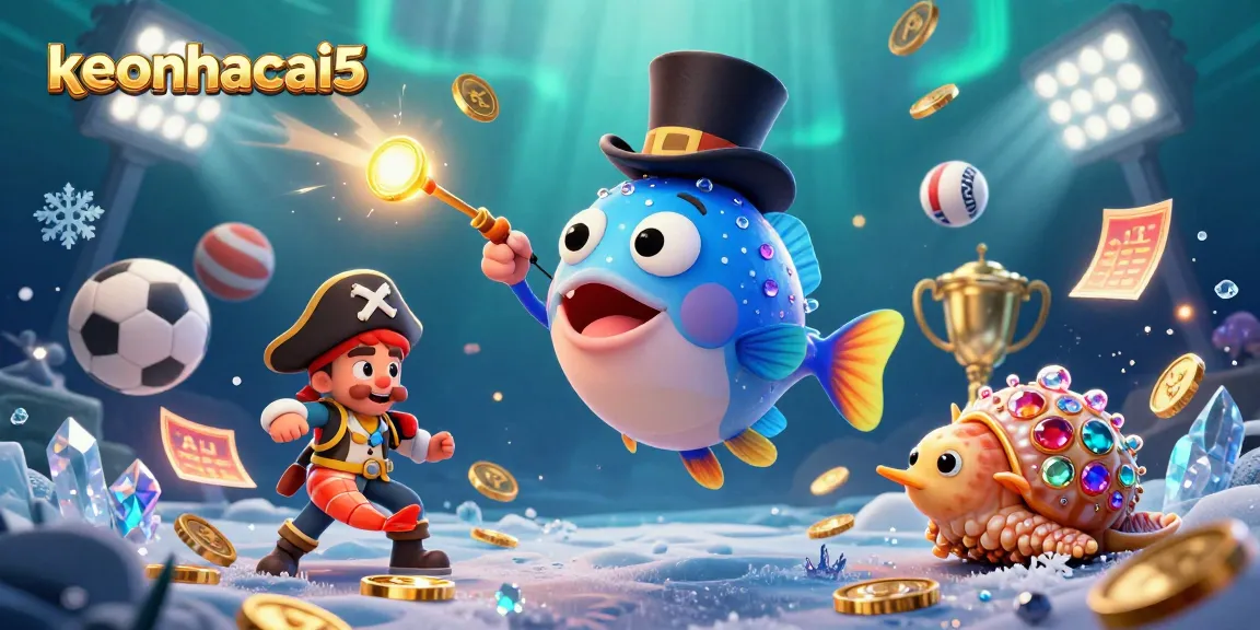 Engage with keonhacai5 as the anglerfish attracts golden coins amidst dynamic sports elements.