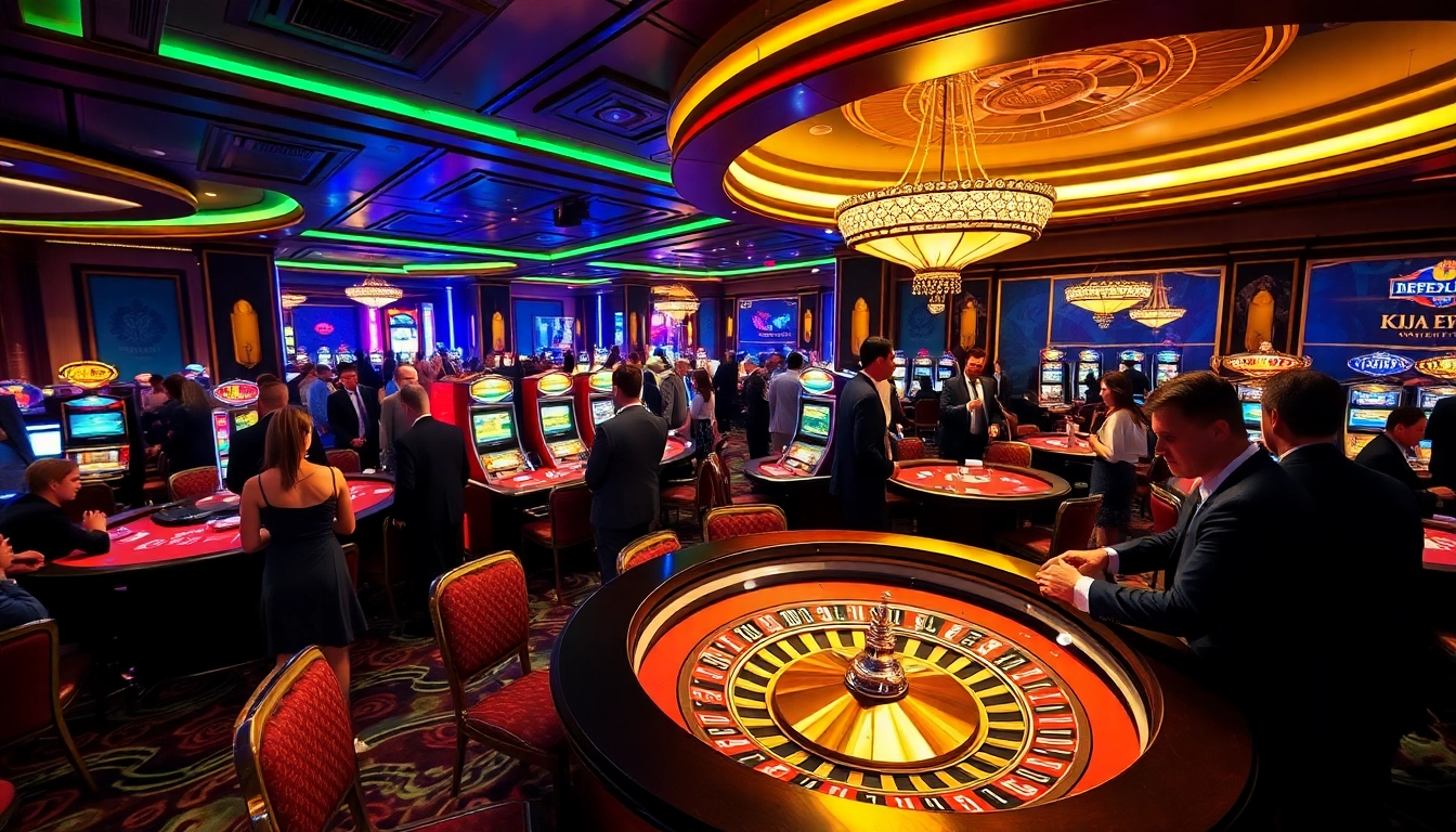 KJC AC 1 casino image showcasing vibrant tables, cards, and roulette wheels.