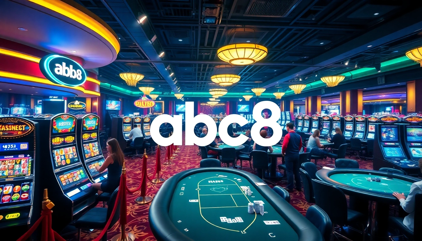 The abc8 casino experience, featuring vibrant gaming tables and lively slot machines.