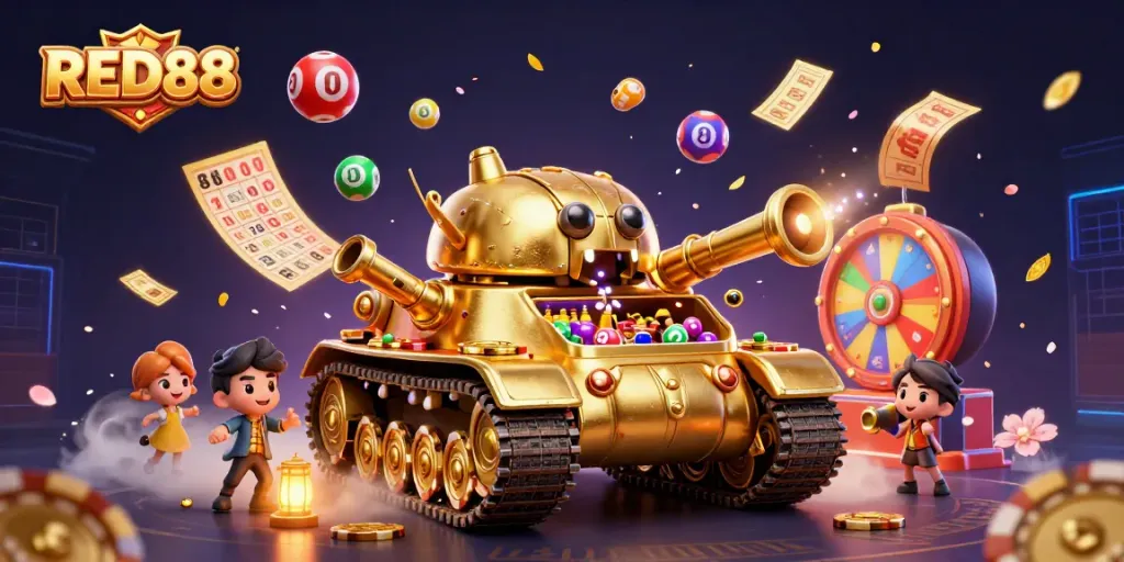 Engage with RED88's vibrant casino experience featuring a dynamic beetle tank filled with game excitement.