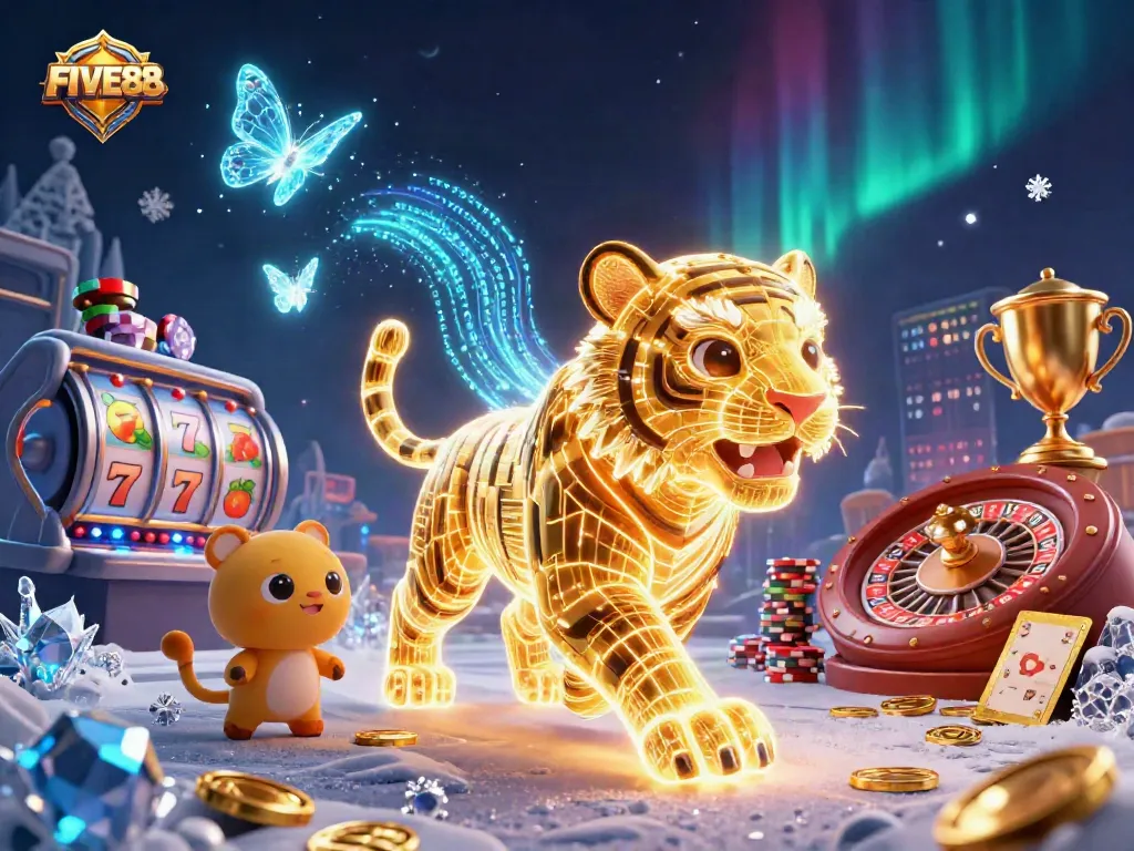 Experience thrilling moments at FIVE88 with vibrant slots and roulette in a captivating casino scene