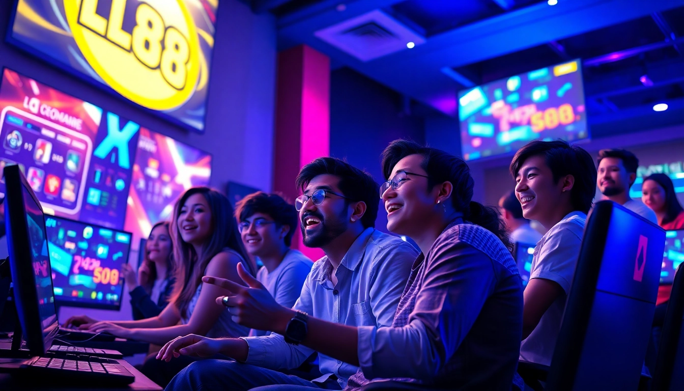 Exciting gameplay scene featuring players engaged in the LC88 Game within a modern gaming lounge.