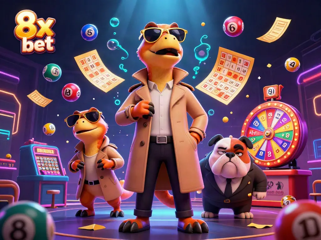 Experience the thrill of 8x bet with raptors in a casino, vibrant elements surrounding them.