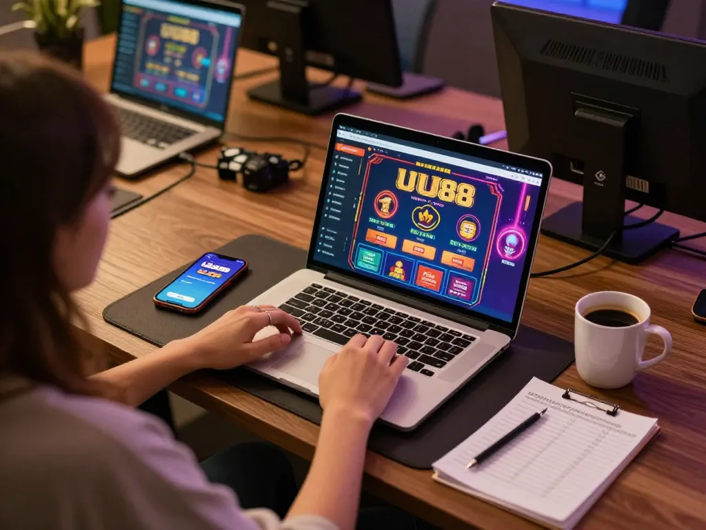Engaging in Rút tiền UU88 while managing bankroll at a stylish home gaming setup