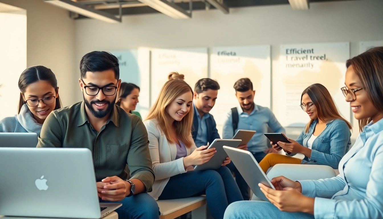 People applying for the eta application uk in a bright office, showcasing a modern and professional atmosphere.