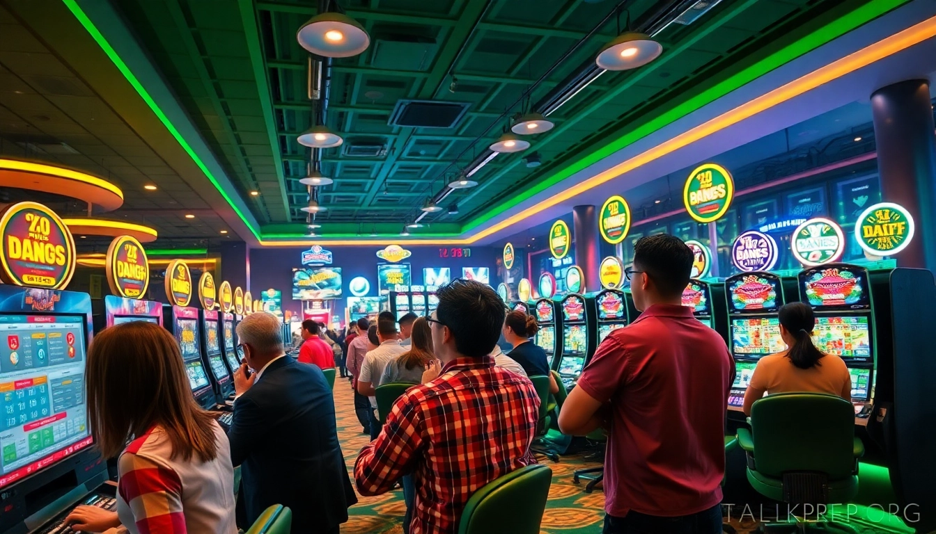 Explore the thrilling sports betting action at https://talkprep.org/, featuring excited bettors and dynamic digital displays.