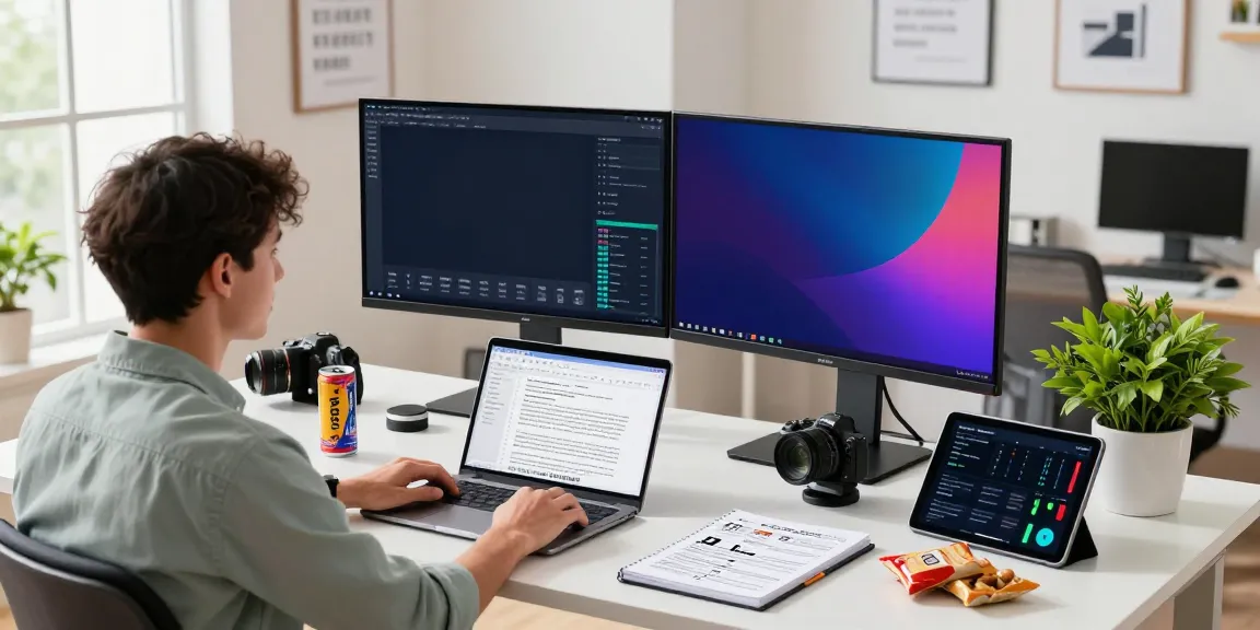Content creator utilizing instant indexing tools in a modern workspace