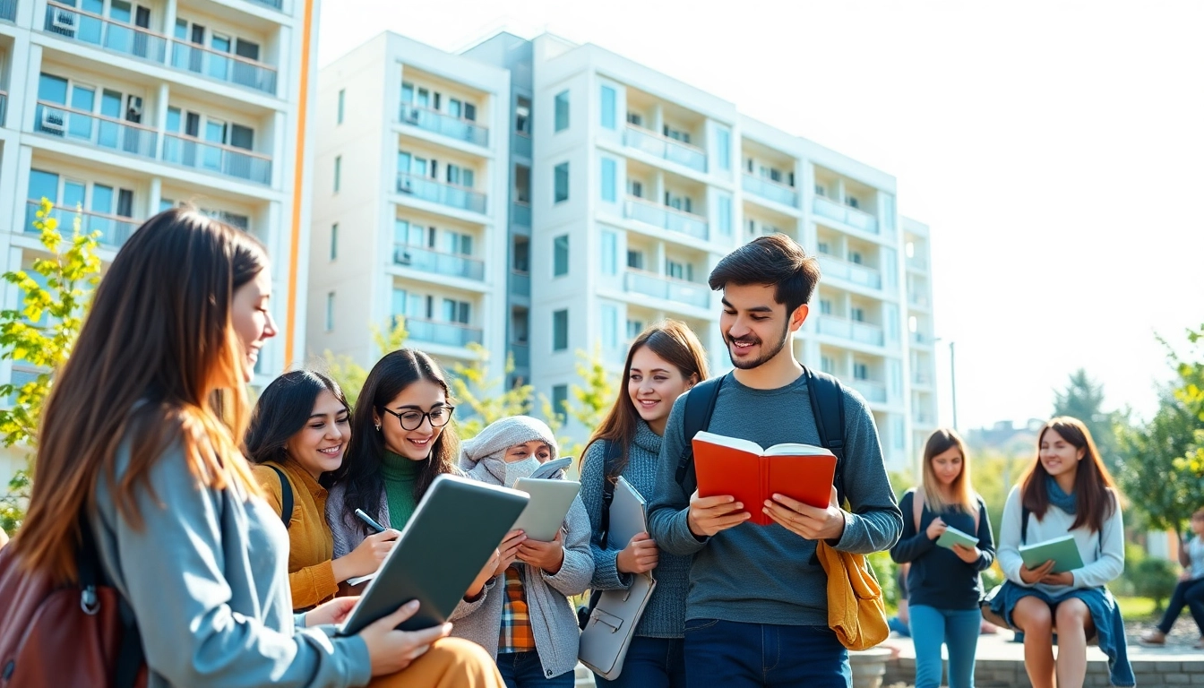 Nisantasi university apply: Engaged students studying outdoors at Istanbul Nişantaşı University, showcasing a vibrant campus life.