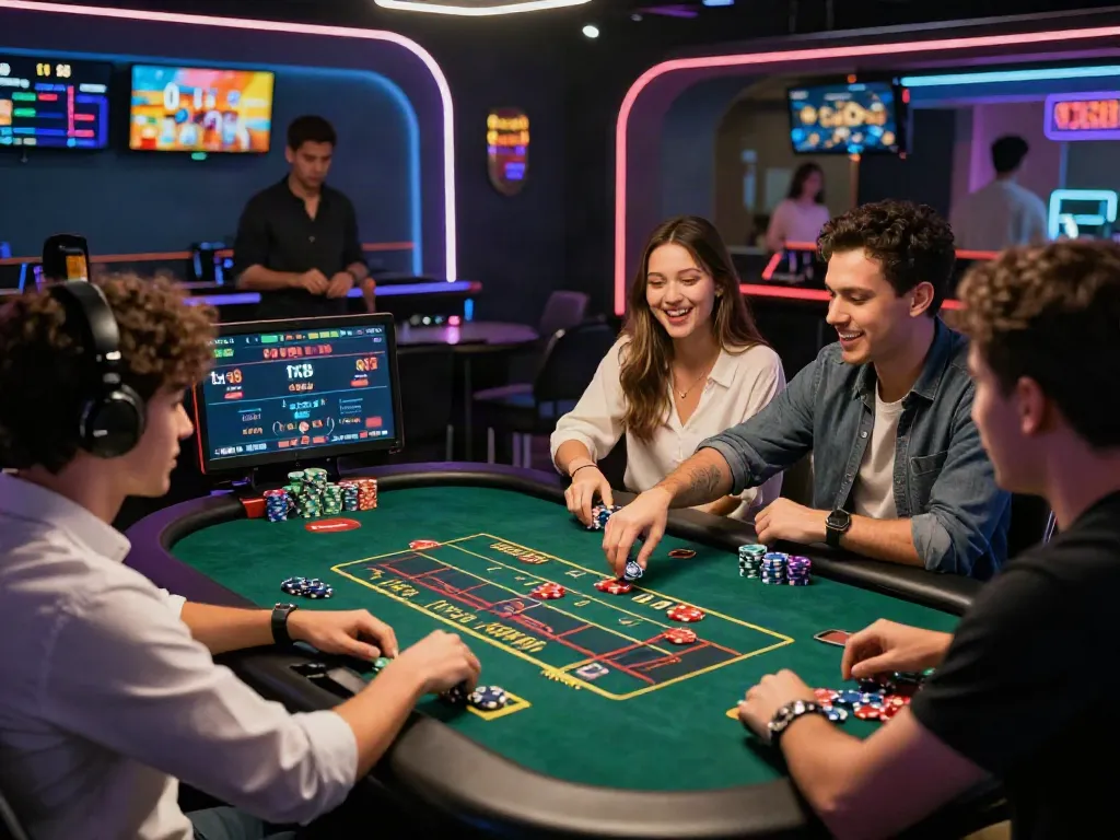 Exciting online gambling scene featuring friends enjoying tx88 live casino games.