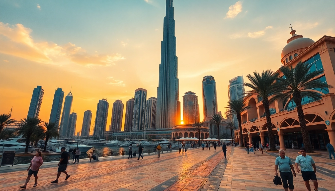 Experience breathtaking views as you travel to Dubai, featuring the iconic Burj Khalifa at sunset.