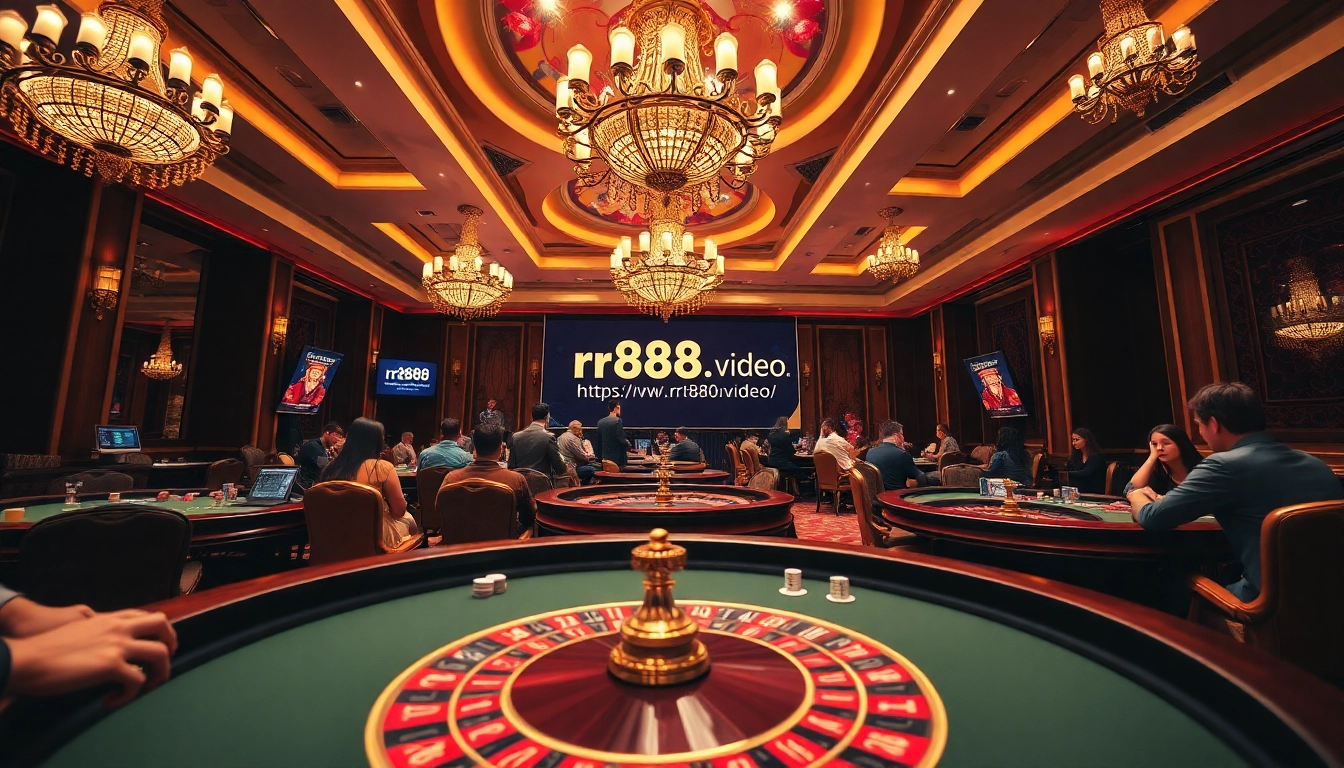 Experience thrilling casino action at https://rr888.video/ with players celebrating wins at poker tables and roulette wheels.