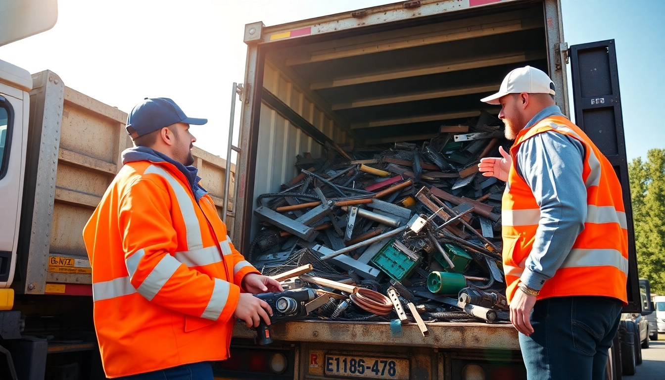 Efficient Schrotthändler Wuppertal team loading recyclable scrap metal for eco-friendly disposal.