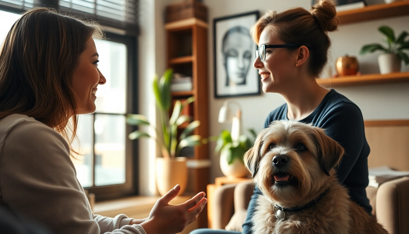 Sydney Psychologist providing compassionate guidance in a welcoming therapy session with a dog.