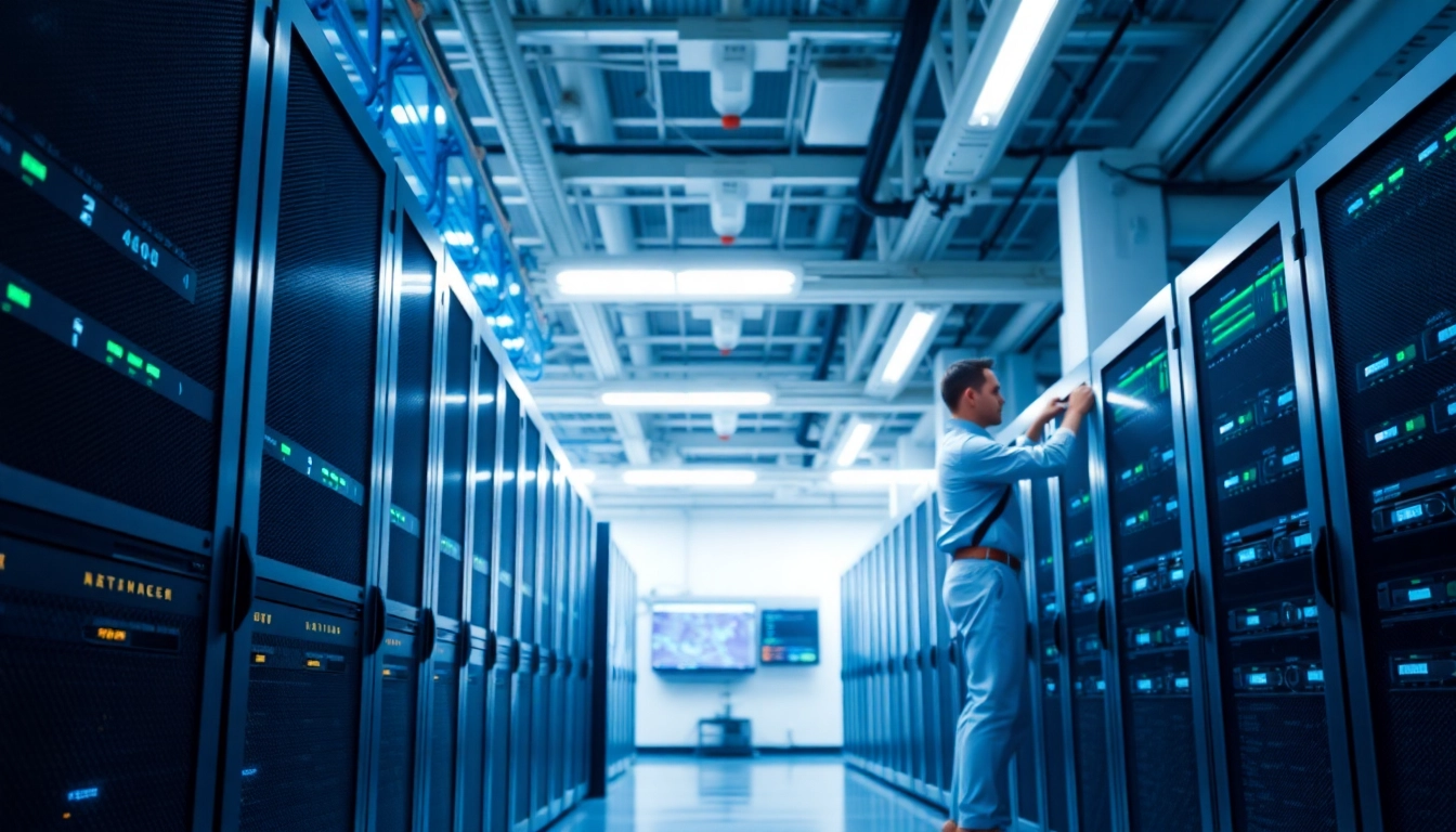 Explore cheap colocation services in a modern data center with sleek server racks.