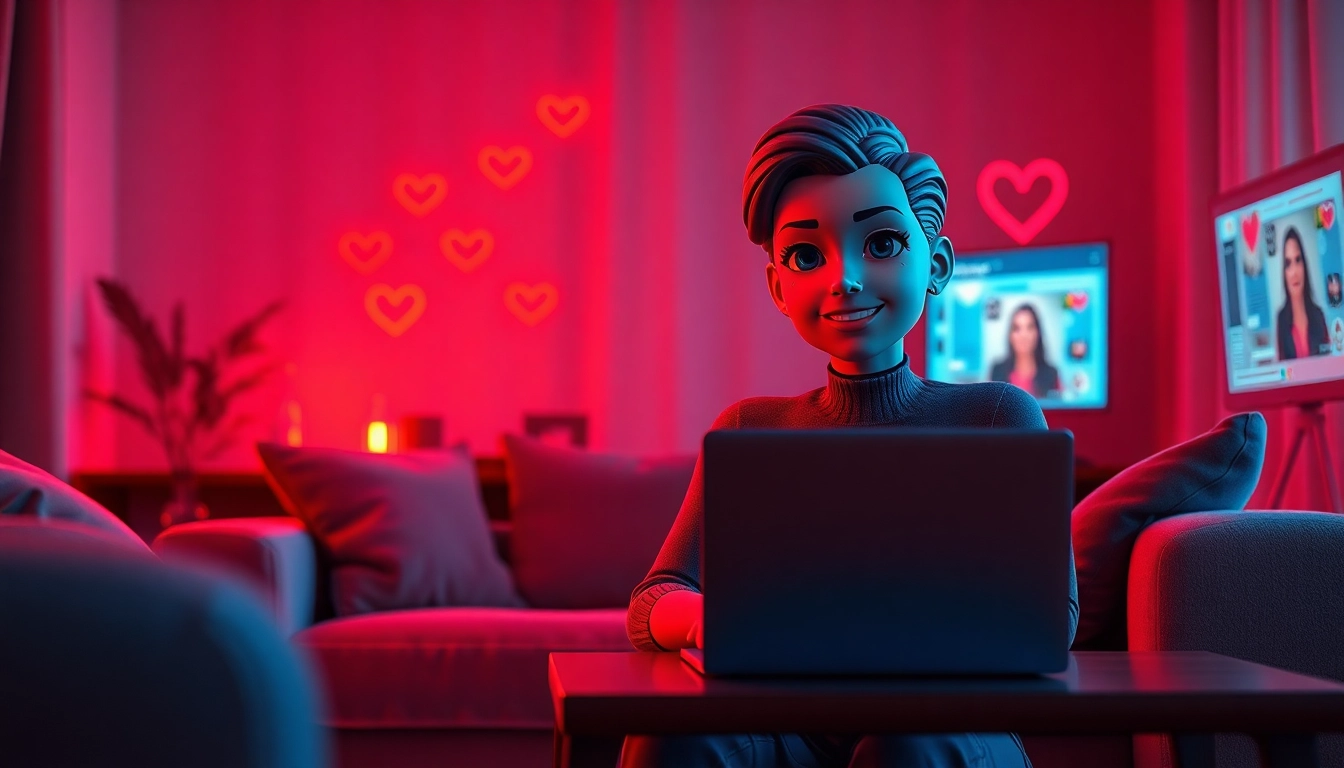 Engaging scene showcasing an intimate chat experience with an AI character for ai sexchat in a cozy setting.