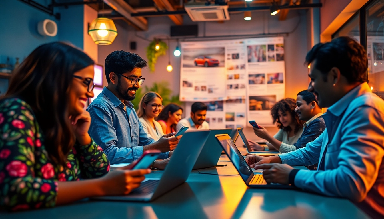 Hela Ad marketplace scene showing users engaging with digital classifieds in a vibrant Sri Lankan setting.