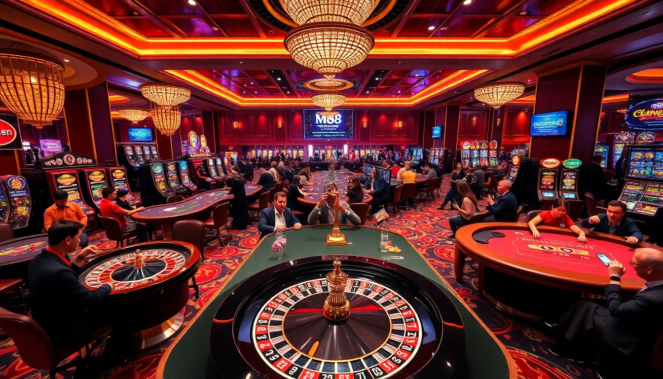 M88 players engaging in an exhilarating game of roulette at a luxurious casino.