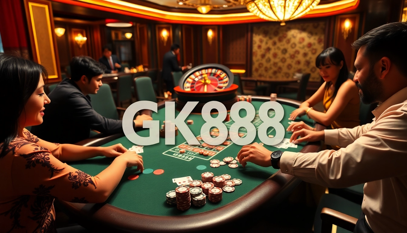 Experience the thrill of GK88 in a high-stakes poker game at a luxurious casino.