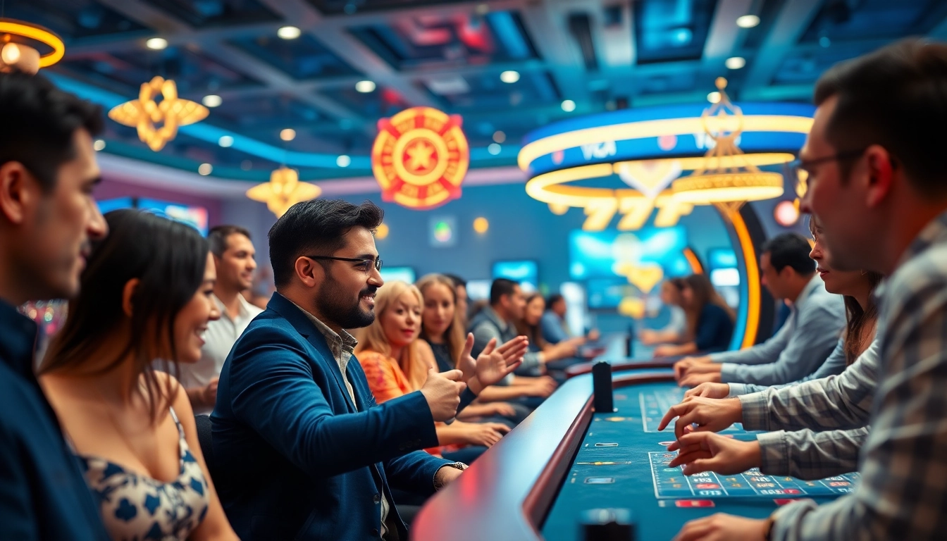 Dynamic gaming scene showcasing players at 789f.com casino with vibrant atmosphere and engaging experiences.