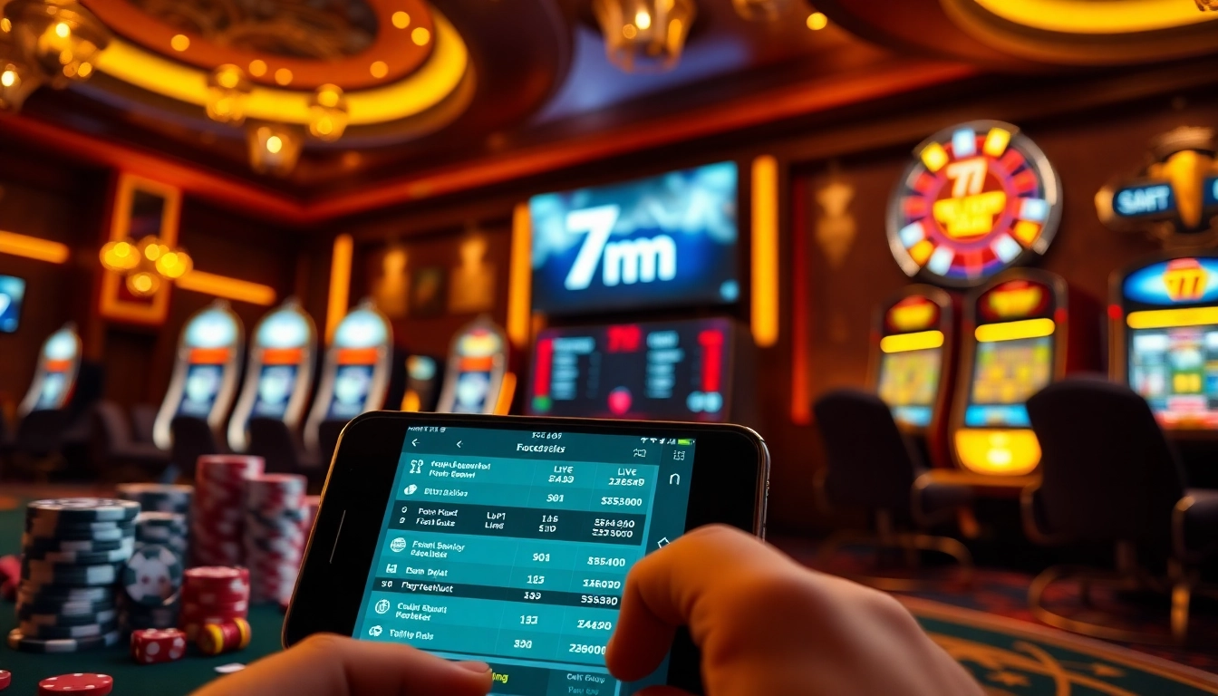 Betting on soccer scores at 7m website with poker chips and slot machines.