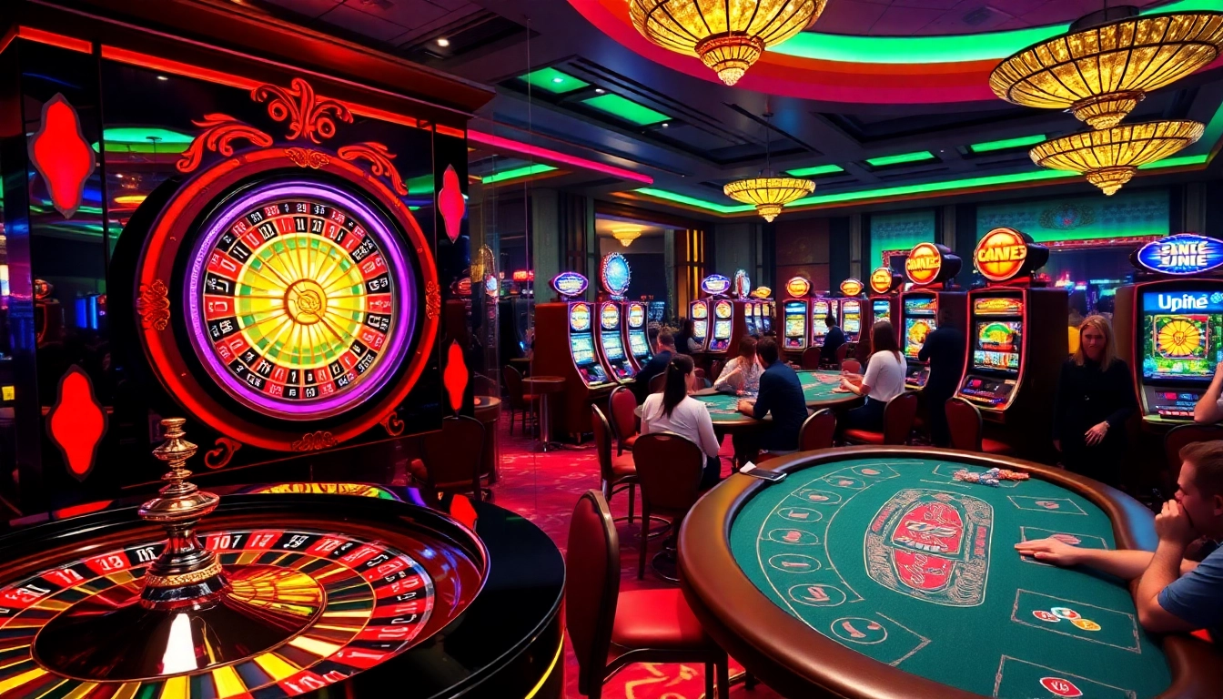 Experience the excitement of u888 love in a vibrant casino scene with poker tables and slot machines.