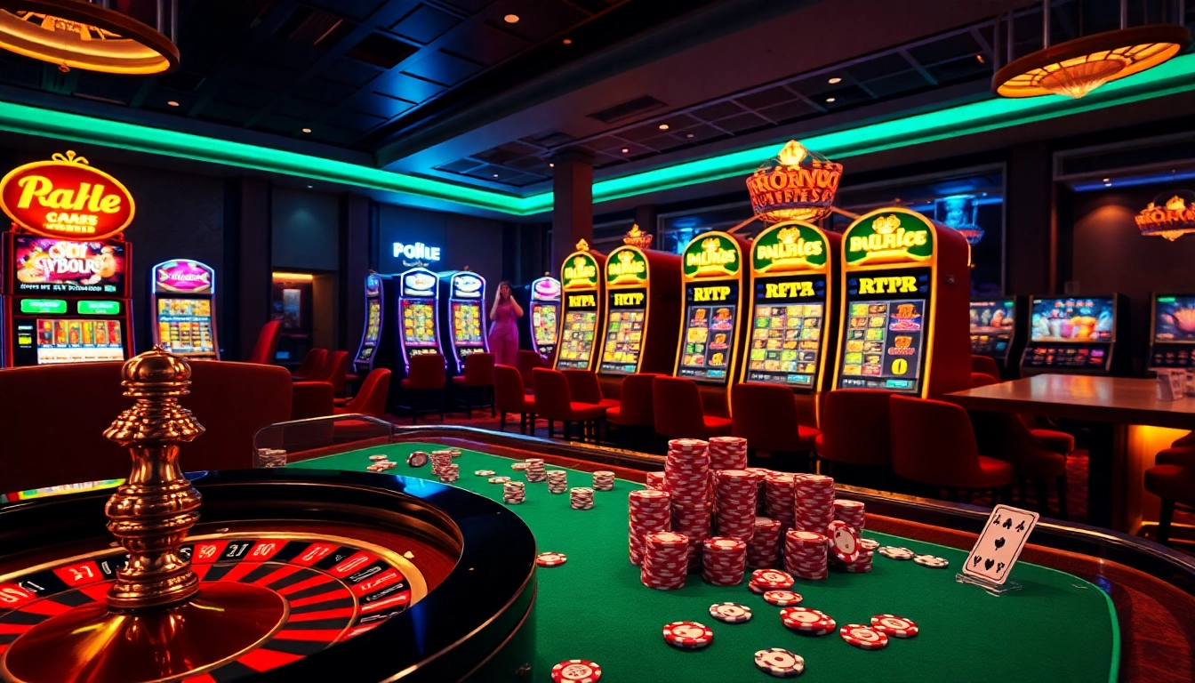 Experience the thrill of Slot Gacor Hari ini with vibrant slot machines and enthusiastic players in a luxury casino.