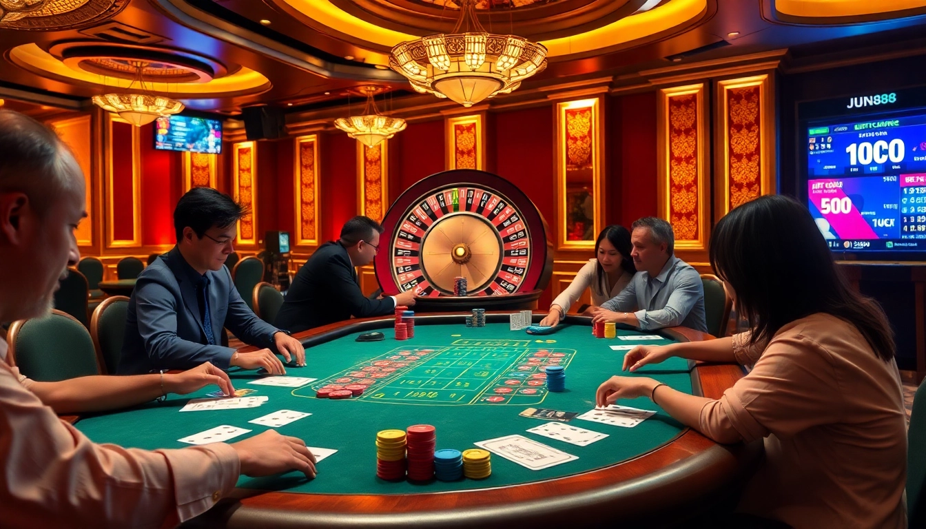 Exciting casino action at jun 88 with players engaging at a vibrant poker table.