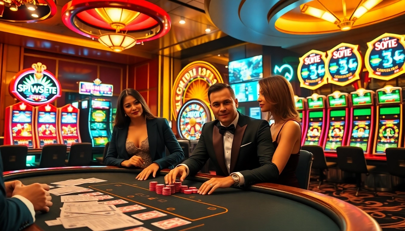 Exciting gaming atmosphere at God345 casino with players engaged at the table.