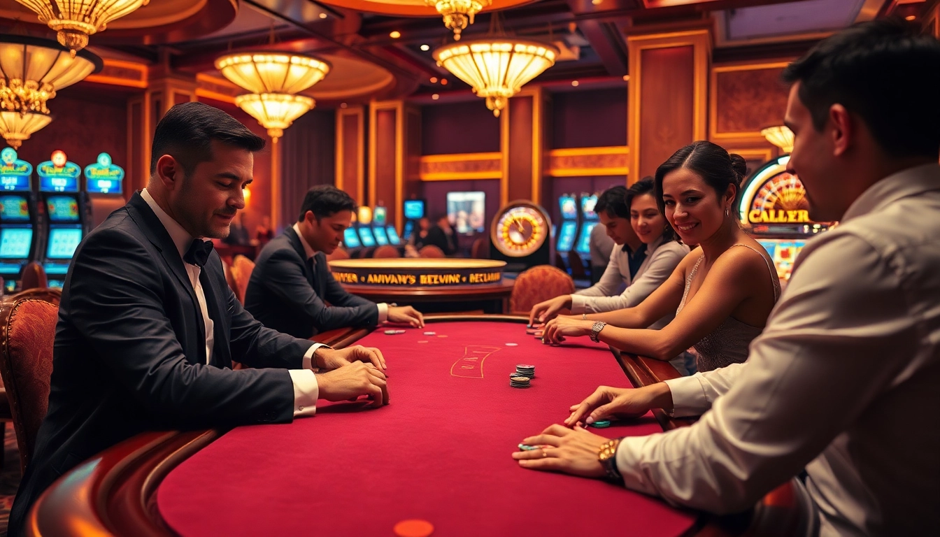 Experience gambling action at https://kingarthurcafe.com/menu with players and dealers at a luxurious casino table.