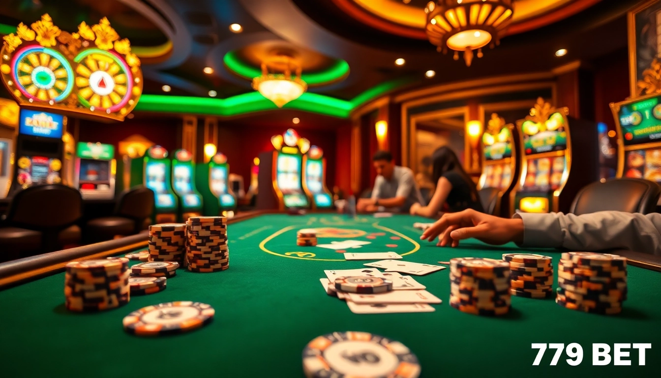 Experience thrilling gaming action at 789 BET with engaging poker tables and vibrant casino ambiance.