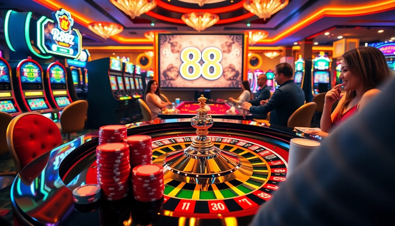 Players enjoying games at the RR 88 casino, showcasing poker chips and roulette.