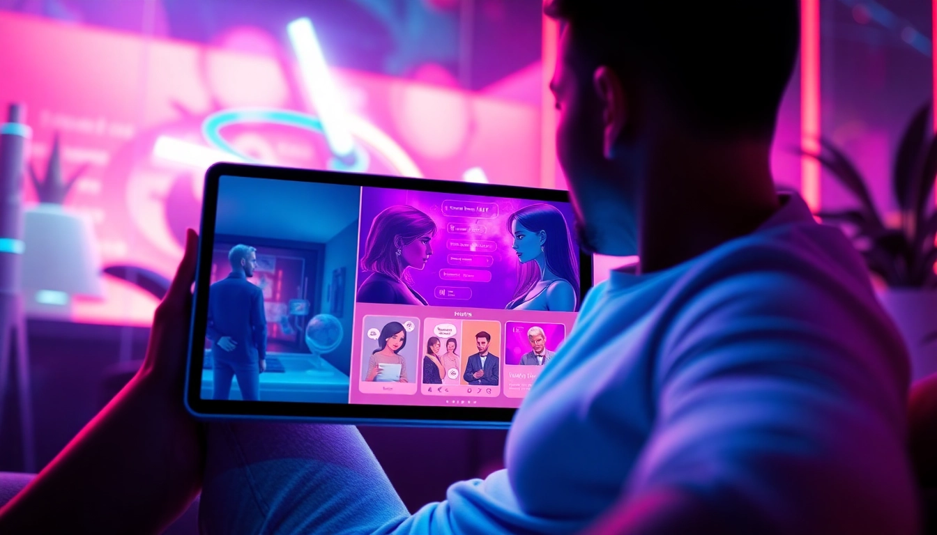 Engaging ai sex chat interaction on a modern device within a vibrant digital landscape.